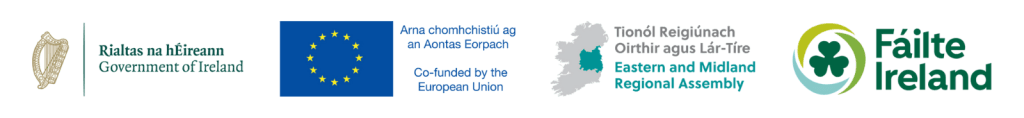 Government of Ireland logo, European Union logo, Eastern and Midland Regional Assembly logo, Failte Ireland logo